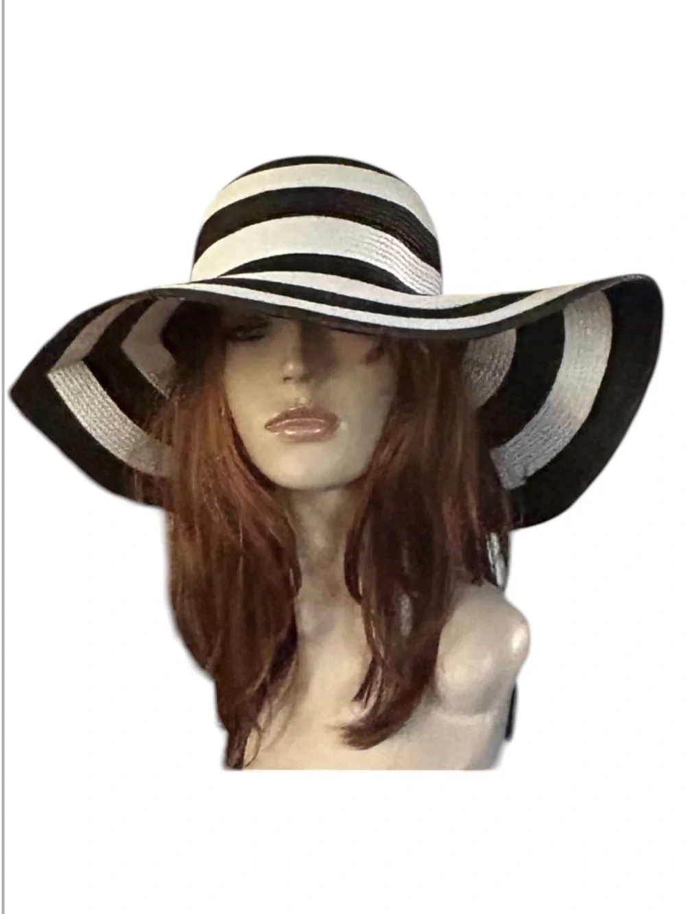 Vintage Black & White Wide Brim Floppy Straw Hat
